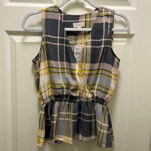 NEW LOFT Peplum V-Neck Plaid Tank Top Blouse